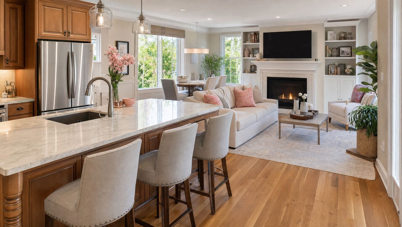 Sunlit open-concept home after a Cinderella clean